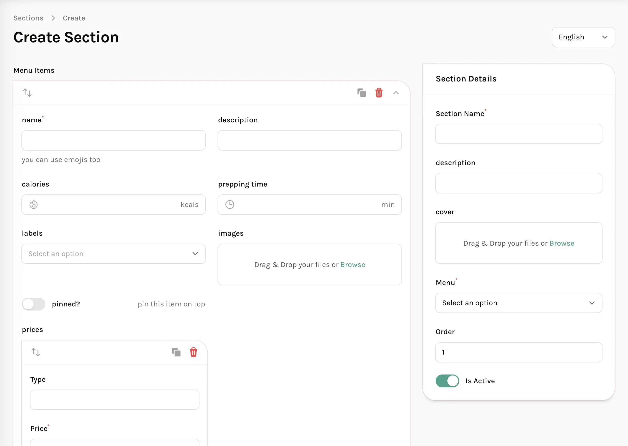 Restaurants and Cafés Menu Management