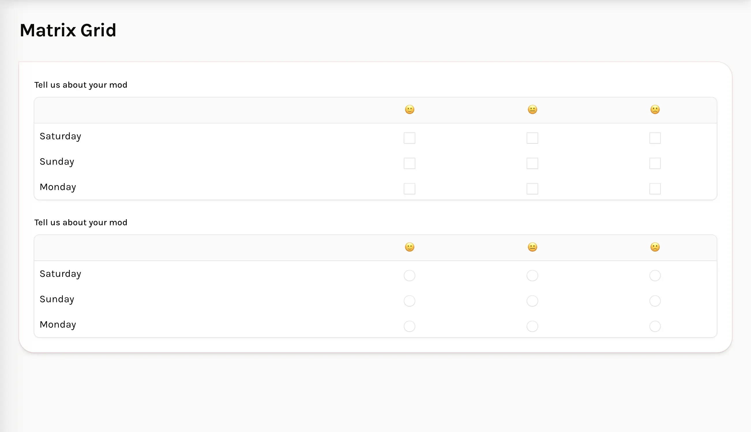 Multiple Choice Grid Component